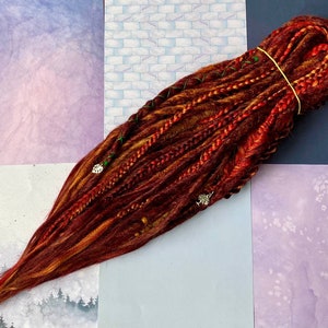 Boho red / ruby / ginger synthetic dreadlocks and braids with accessories / Set of synthetic DE dreads and braids