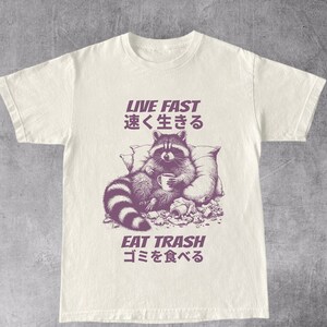Funny Retro Raccoon Shirt, Live Fast Eat Trash, Vintage Shirt, Y2K Funny Dank Meme, Weirdcore, Sarcastic Tee, Humorous Tee, Offensive Shirt