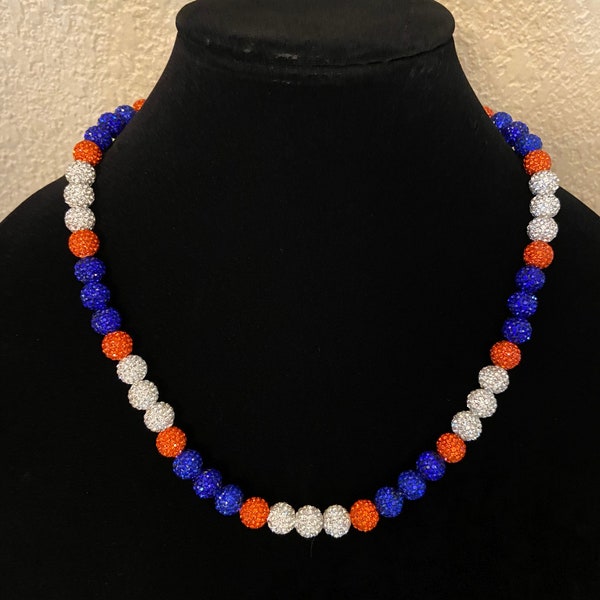 Houston Astros Beaded Rhinestone Necklace | Orange, Blue, White Astros necklace MLB Pollyanna necklace | Custom colors avail Beads IN STOCK!