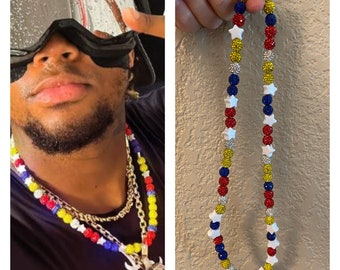 WITH STARS Ronald Acuna Jr Beaded Pollyanna Rhinestone Necklace - Atlanta Braves - Baseball necklace - Custom color/patterns also available