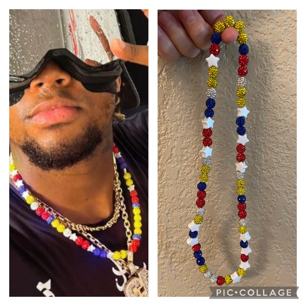 WITH STARS Ronald Acuna Jr Beaded Pollyanna Rhinestone Necklace - Atlanta Braves - Baseball necklace - Custom color/patterns also available