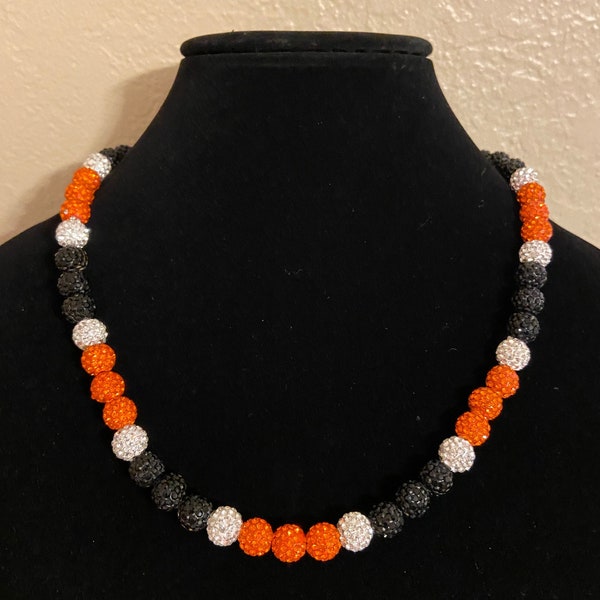 Orange, Black, White necklace | Cincinnati Bengals SF Giants Baltimore Orioles Beaded Rhinestone Necklace Custom colors avail Beads in stock