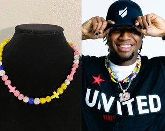 WITH CROSSES Ronald Acuna Jr Beaded Pollyanna Rhinestone Necklace Atlanta Braves | New for 2024 | CUSTOM colors/patterns also available