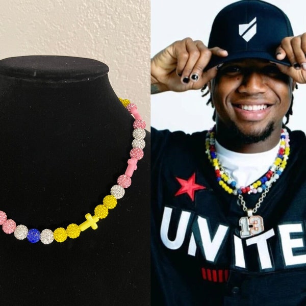 WITH CROSSES Ronald Acuna Jr Beaded Pollyanna Rhinestone Necklace Atlanta Braves | New for 2024 | CUSTOM colors/patterns also available