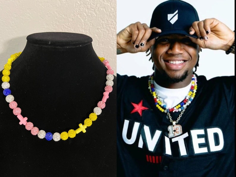 WITH CROSSES Ronald Acuna Jr Beaded Pollyanna Rhinestone Necklace Atlanta Braves New for 2024 CUSTOM colors/patterns also available image 1