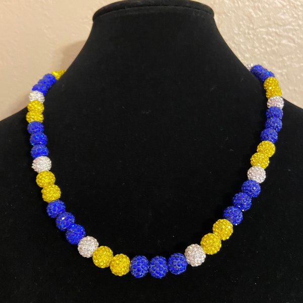 LA Rams Chargers Brewers UCLA Michigan Warriors Beaded Rhinestone Necklace | Blue, Gold, Yellow, White | Custom colors avail Beads in stock