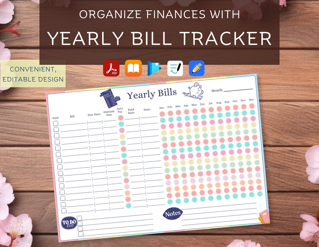 Yearly Bill Organizer Yearly Bill Payment Tracker Bill Pay - Etsy
