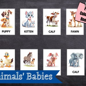 BEBÉS DE ANIMALES (dibujos animados) *15 Tarjetas Montessori -> Nomenclatura de Tarjetas Flash-> Tarjetas FlashCards PDF Tarjetas Imprimibles Preescolar