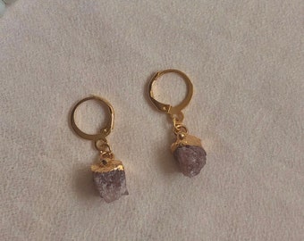 Pendientes naturales cristal pendientes largos colgantes piedra oro morado piedra natural