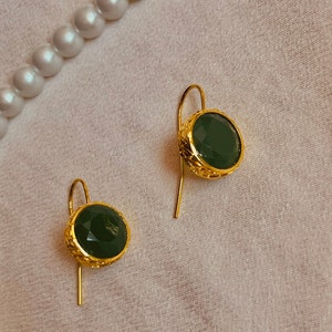 Earrings Green Stone Dangle Earrings Natural Stone Crystal Elegant
