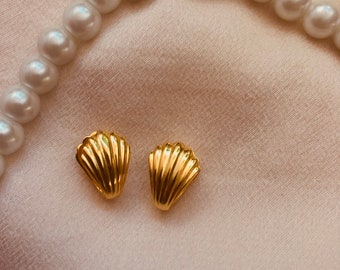 Earrings 925 Silver Sterling Real Jewelry Shell Sea Shell Gold Vintage Oldmoney Elegant Chic