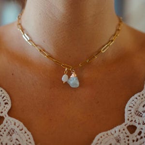 Charm Natural Crystal Freshwater Pearl Chain Pendant Gold Necklace Vintage Handmade Short Stainless Steel Choker Gold Natural Stone Turquoise Blue