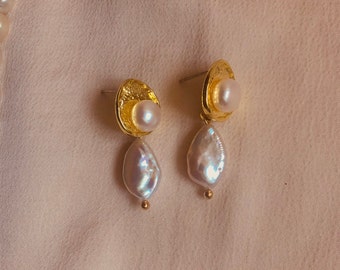 Süßwasserperle Handgemacht Naturstein Tropfen Ohrringe Echtschmuck Perle Gold