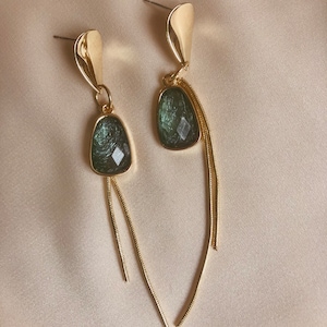 Earrings Long Green Chic Gold Stone Drop Earrings Crystal Elegant