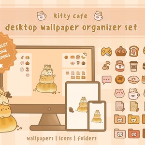 Cute Cat Folder Icons Neutral Denim Windows and (Instant Download