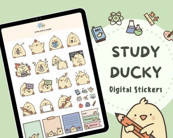 Leuke studie Ducky digitale stickers | Voorgesneden Goodnotes-stickers voor school | Kawaii Student Digitale Planner Stickers | Schattige eend PNG