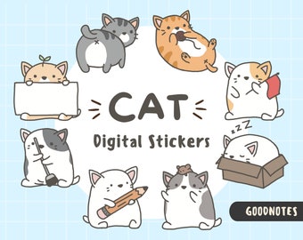 Cute Cat Digital Stickers | Precropped Goodnotes Stickers | Kawaii Digital Planner | Mood | Notability Stickers | Cute Kitty PNG