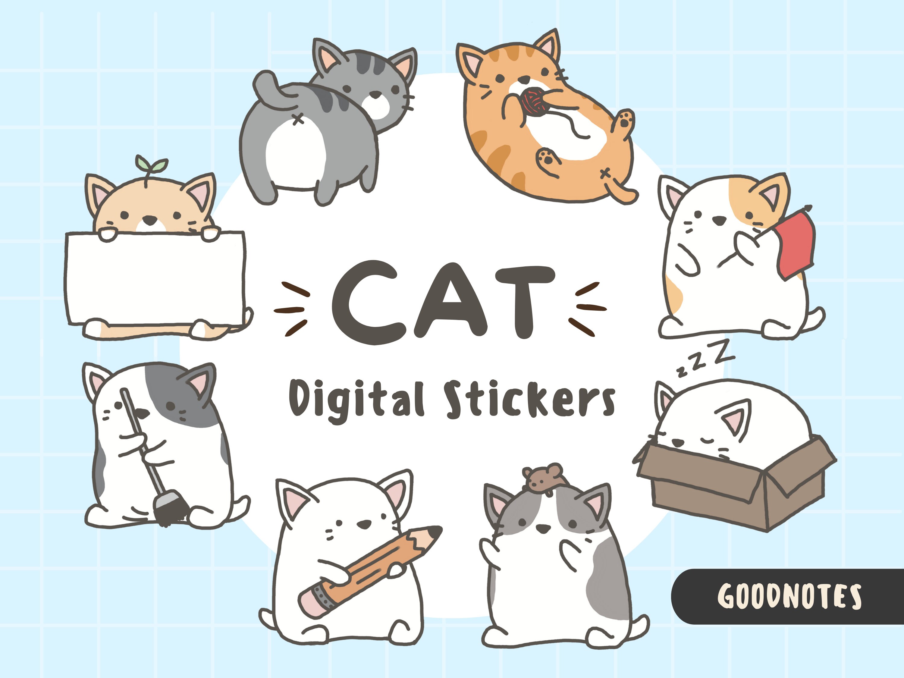 Leuke kat digitale stickers | Voorgesneden Goodnotes-stickers | Kawaii digitale planner | Stemming | Opmerkelijke stickers | Schattige Kitty PNG
