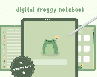 Cute Minimal Froggy Digital Notebook With Tabs | Hyperlinked Goodnotes Planner and Journal Templates | Kawaii Cottagecore Frog