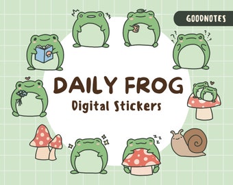 Leuke dagelijkse Froggy digitale stickers | Voorgesneden Goodnotes-sticker | Kikker-emoji | Dagelijkse Kawaii-pictogrammen voor Planner en Notities | Dierlijke PNG
