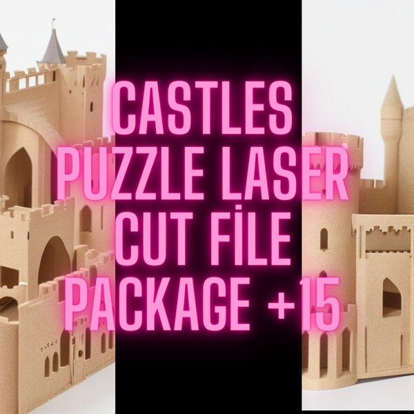 Châteaux Puzzle Paquet de fichiers découpés au laser + 15 pièces, de nombreux châteaux et palais célèbres en format Dxf et Cdr