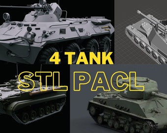 Tank 3d Model Stl File Pack , 4 Panzer Stl File Pack , War Machine Stl File , 4 in 1 , Digital Download