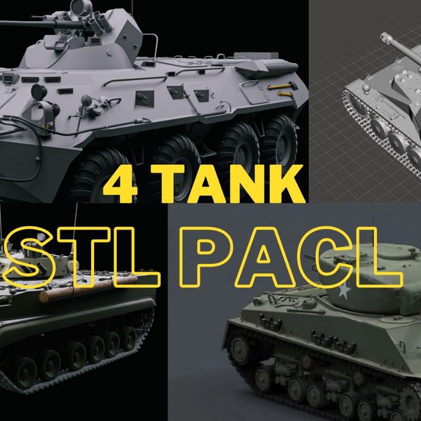 Tank 3d Model Stl File Pack , 4 Panzer Stl File Pack , War Machine Stl File , 4 in 1 , Digital Download