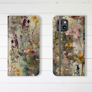 Estuche tipo billetera con flores silvestres, ranuras para tarjetas de crédito y soporte, ¡perfecto para regalar!