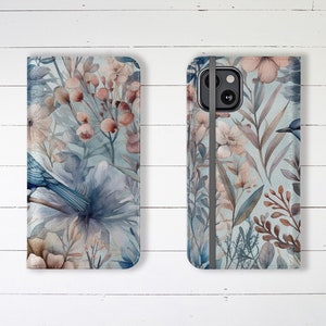 Estuche tipo billetera con diseño de pájaros florales, ranuras para tarjetas de crédito y soporte, estuche tipo billetera para iPhone, estuche tipo billetera para Samsung Galaxy, ¡perfecto para regalar!