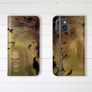 Estuche tipo billetera con ranuras para tarjetas de crédito y soporte Estuche tipo billetera Creepy Ghoul Estuche tipo billetera para iPhone Estuche tipo billetera Rising Dead Estuche tipo billetera para Samsung Galaxy Halloween