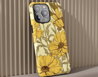 Tough Yellow Floral Phone Case, Impact Resistant