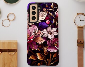 Purple Floral Phone Case, iPhone Tough Phone Case, Samsung Galaxy Tough Case, Popular Phone Cover, Google Pixel Cases
