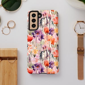 Watercolor Wildflowers Phone Case, iPhone Tough Phone Case, Samsung Galaxy Tough Case, Popular Phone Cover, Perfect for Gifting!