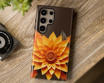 Tough Phone Case Bright Brown Fall Orange Florals iPhones Samsung Galaxy Google Pixel Impact Unique Stylish Designer Resistant Phone