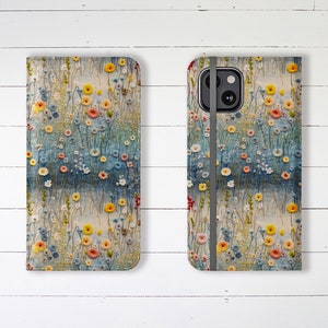 Wallet Phone Case Beautiful Ombre Wildflowers with Credit Card Slots and Stand, iPhone Samsung Galaxy Designer Stylish Trending Wallet Case