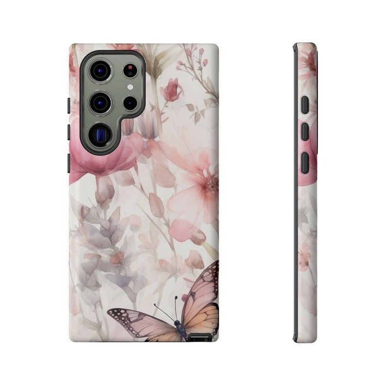 Tough Phone Case Beautiful Pastel Pink Flowers and Butterflies Iphones ...