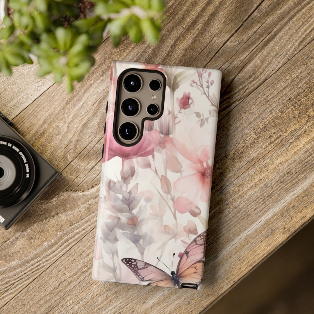 Tough Phone Case Beautiful Pastel Pink Flowers and Butterflies Iphones ...