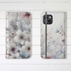 Pastel Floral Wallet Phone Case with Credit Card Slots and Stand iPhone Samsung Galaxy Beautiful Flowers Cover Designer Trending Classic