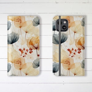 Wallet Case with Credit Card Slots and Stand Pastel Floral Wallet Case iPhone Wallet Case Flower Samsung Galaxy Wallet Case