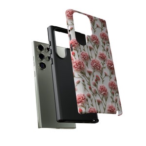 Tough Phone Case Pink Carnations Floral iPhone Wireless Charging Samsung Galaxy Google Pixel Unique Designer Impact Resistant Phone Cover image 9