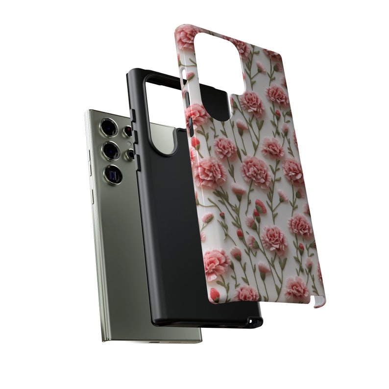 Tough Phone Case Pink Carnations Floral iPhone Wireless Charging Samsung Galaxy Google Pixel Unique Designer Impact Resistant Phone Cover image 9