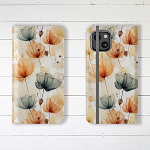 Wallet Case with Credit Card Slots and Stand Pastel Floral Wallet Case iPhone Wallet Case Flower Samsung Galaxy Wallet Case