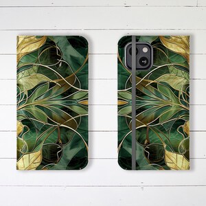 Funda para teléfono tipo billetera con diseño abstracto 3D verde brillante, ranuras para tarjetas de crédito y soporte, para iPhone, Samsung Galaxy, diseño único y elegante, resistente.