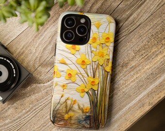 Tough Phone Case Bright Yellow Daffodils iPhone Samsung Galaxy Google Pixel Cover Stylish Designer Impact Resistant Popular Phone Case