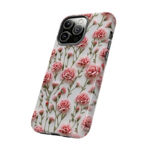 Tough Phone Case Pink Carnations Floral iPhone Wireless Charging Samsung Galaxy Google Pixel Unique Designer Impact Resistant Phone Cover image 4