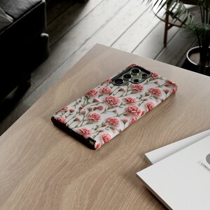 Tough Phone Case Pink Carnations Floral iPhone Wireless Charging Samsung Galaxy Google Pixel Unique Designer Impact Resistant Phone Cover image 7