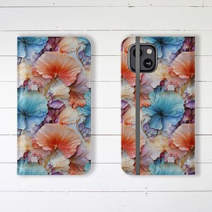 Wallet Case with Credit Card Slots and Stand Bright Floral Wallet Case iPhone Wallet Case Flower Samsung Galaxy Wallet Case