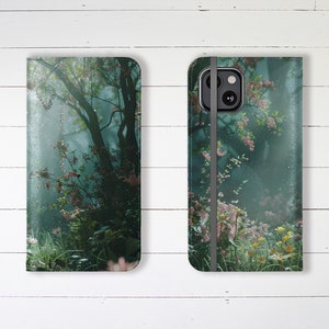 Wallet Phone Case Beautiful Mystical Forest with Credit Card Slots and Stand, iPhone Samsung Galaxy Designer Unique Trending Wallet Case