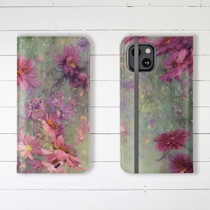 Wallet Phone Case Artistic Florals with Credit Card Slots and Stand, iPhone Samsung Galaxy Designer Trending Popular Stylish Wallet Cover