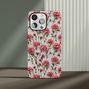 Tough Phone Case Pink Carnations Floral iPhone Wireless Charging Samsung Galaxy Google Pixel Unique Designer Impact Resistant Phone Cover image 2